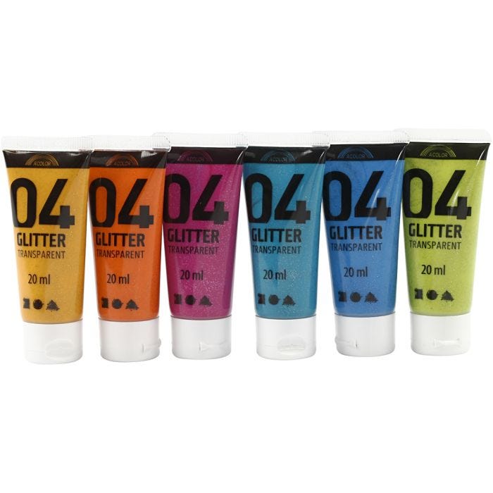 Glitter-Acrylfarbe, Sortierte Farben, 6x20 ml/ 1 Pck