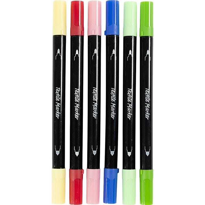 Textil-Marker, Strichstärke 2,3+3,6, Sortierte Farben, 6 Stk/ 1 Pck
