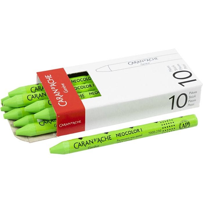 CARAN D’ACHE Neocolor I - Ölkreide, L 10 cm, Dicke 8,5 mm, Hellgrün (230), 10 Stk/ 1 Pck