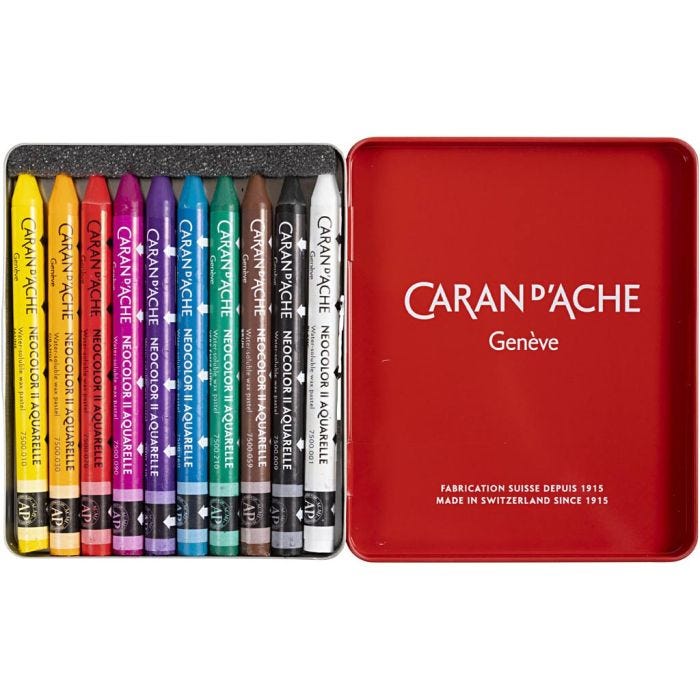 CARAN D’ACHE Neocolor II, L 10 cm, Dicke 8,5 mm, Sortierte Farben, 10 Stk/ 1 Pck