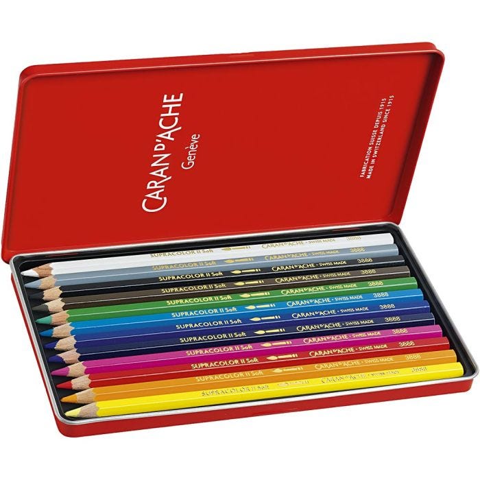 CARAN D’ACHE Supracolor II, L 17 cm, Mine 3.8 mm, Sortierte Farben, 12Stk/ 1 Pck