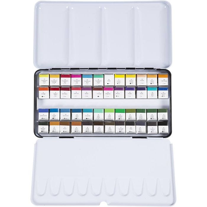 Art Aquarellfarbe, Halbwannen, Größe 10x15x20 mm, Standard-Farben, 48 Farbe/ 1 Pck