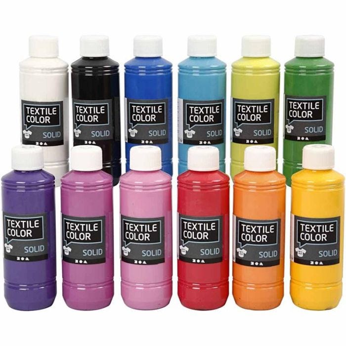 Stoffmalfarbe, Deckend, Sortierte Farben, 12x250 ml/ 1 Pck