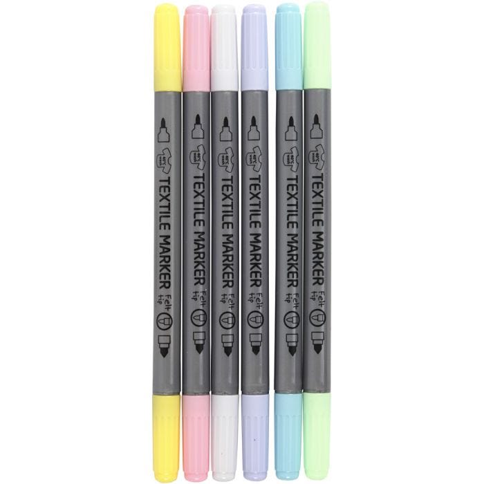 Textil-Marker, Strichstärke 2,3+3,6 mm, Pastellfarben, 6 Stk/ 1 Pck