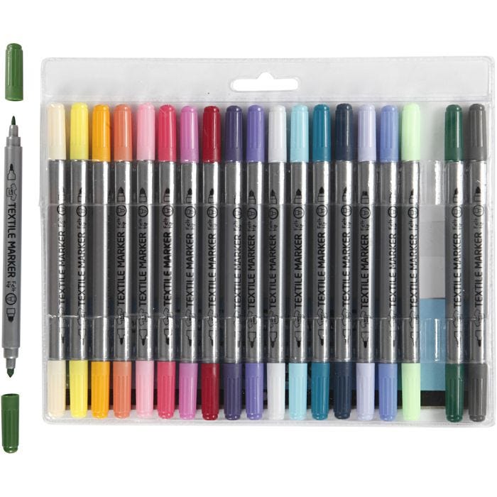 Textil-Marker, Strichstärke 2,3+3,6 mm, Zusätzliche Farben, 20 Stk/ 1 Pck
