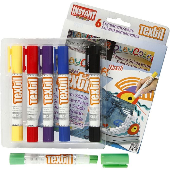 Playcolor Stoffmalstifte, L 14 cm, Sortierte Farben, 5 g, 6 Stk/ 1 Pck