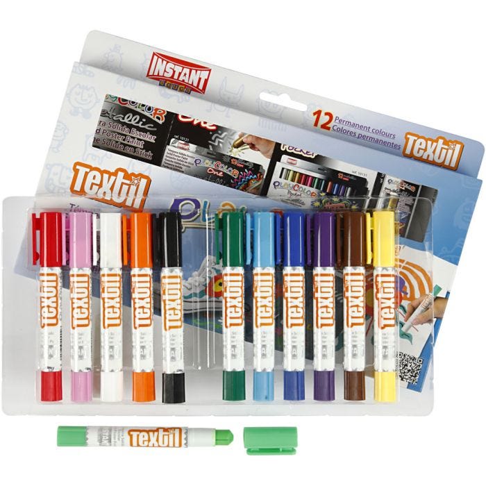 Playcolor Stoffmalstifte, L 14 cm, Sortierte Farben, 5 g, 12 Stk/ 1 Pck