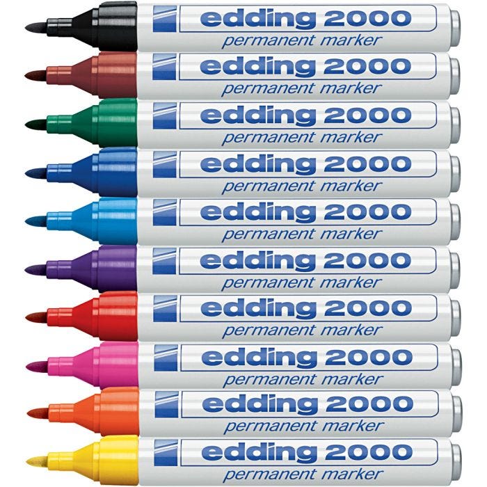 Edding Permanent-Marker, Nr. 2000, Strichstärke 1,5-3 mm, Sortierte Farben, 10 Stk/ 1 Pck