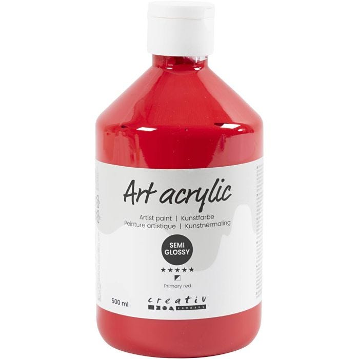 Acrylfarbe, Mattglänzend, Halbtransparent, Primärrot, 500 ml/ 1 Fl.