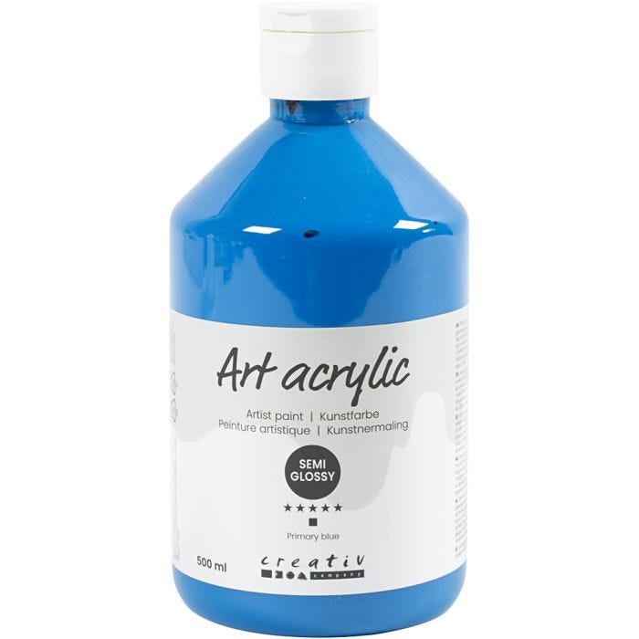 Acrylfarbe, Mattglänzend, Transparent, Primärblau, 500 ml/ 1 Fl.