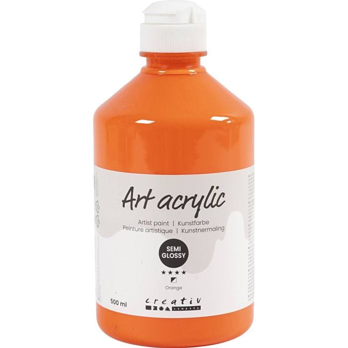 Acrylfarbe, Mattglänzend, Halbtransparent, Orange, 500 ml/ 1 Fl.