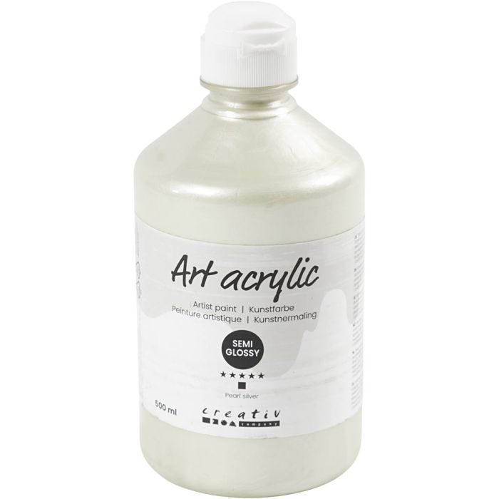 Acrylfarbe, Mattglänzend, Deckend, Perlsilber, 500 ml/ 1 Fl.