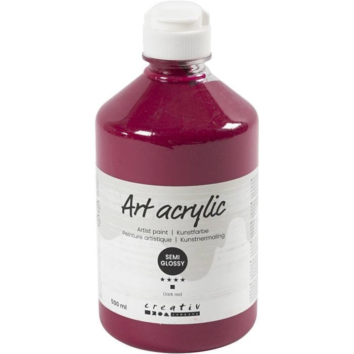 Acrylfarbe, Mattglänzend, Halbtransparent, Dunkelrot, 500 ml/ 1 Fl.