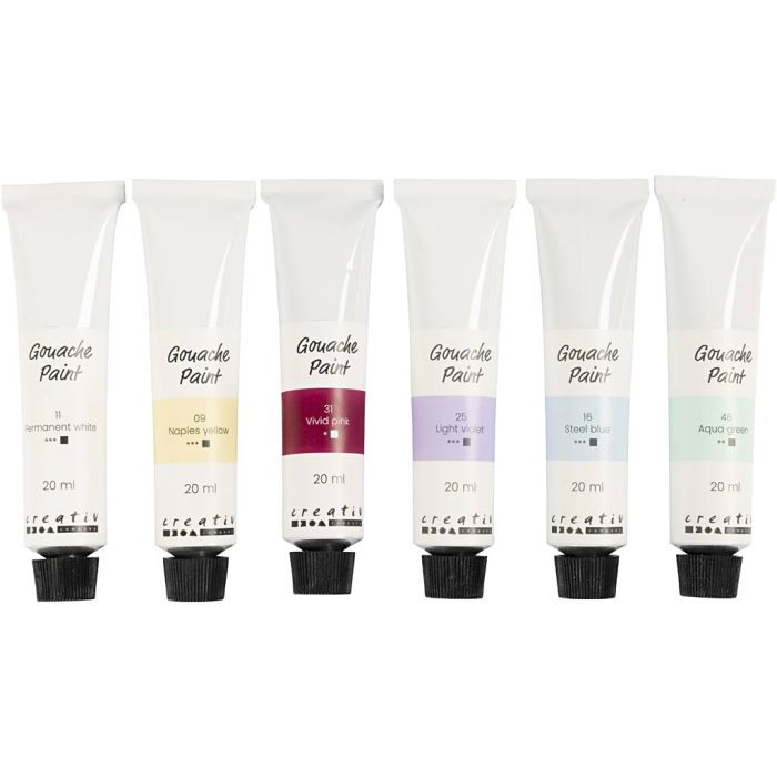 Gouachefarbe, Pastellfarben, 6x20 ml/ 1 Pck