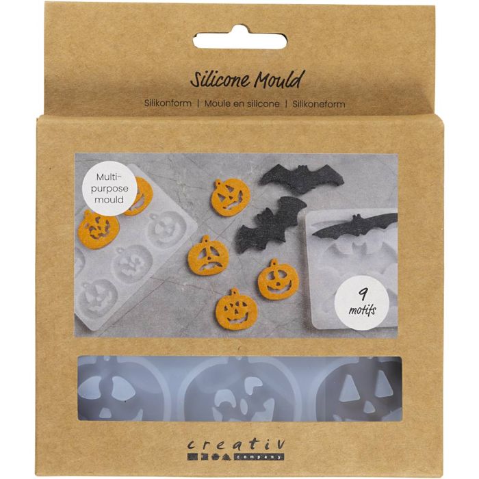 Silikonform, Fledermäuse und Kürbisse, H 0,3+0,5 cm, B 3+8 cm, Matt transparent, 2 Stk/ 1 Stk