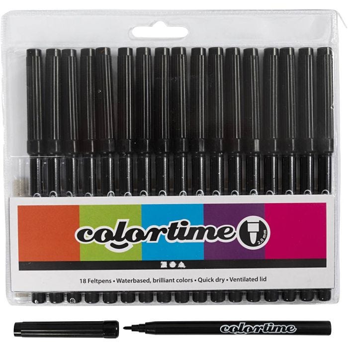 Colortime Marker, Strichstärke 2 mm, Schwarz, 18 Stk/ 1 Pck