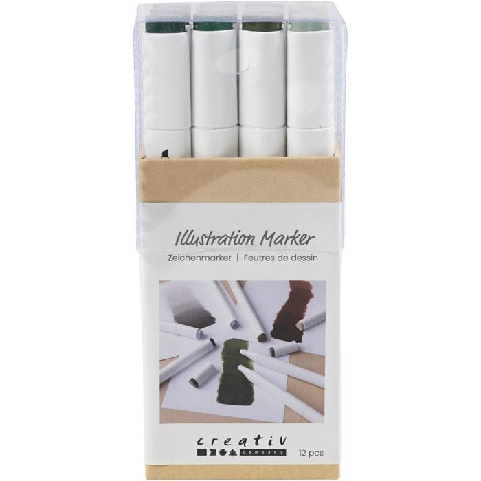 Zeichenmarker, Strichstärke 1+8 mm, Naturfarben, 12 Stk/ 1 Pck