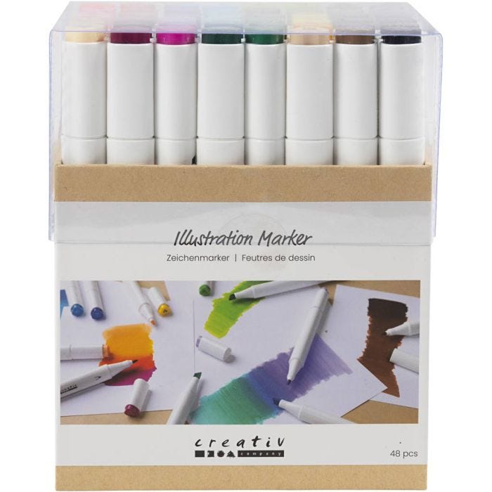 Zeichenmarker, Strichstärke 1+8 mm, Standard-Farben, 48 Stk/ 1 Pck