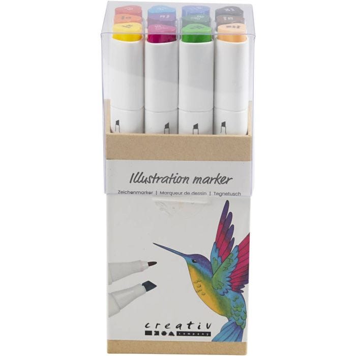 Zeichenmarker, Strichstärke 1+8 mm, Standard-Farben, 12 Stk/ 1 Pck
