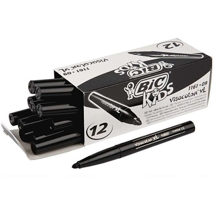 BIC Visa Color Filzstifte, Strichstärke 3 mm, Schwarz, 12 Stk/ 1 Pck