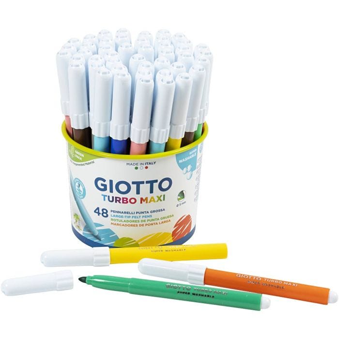 GIOTTO Filzstifte, Strichstärke 5 mm, Sortierte Farben, 48 Stk/ 1 Eimer