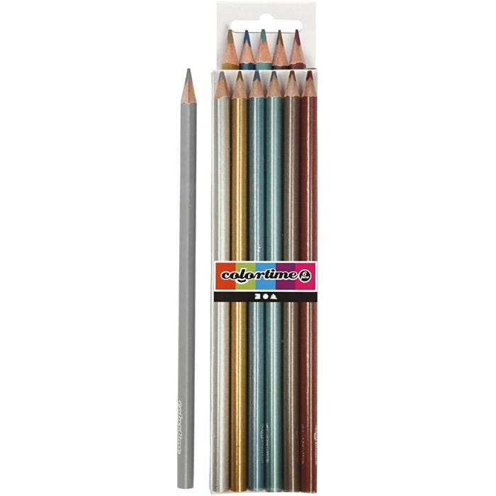 Colortime Buntstifte, L 17,45 cm, Mine 3 mm, Metallic-Farben, 6 Stk/ 1 Pck