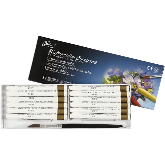 Gallery Aquarell-Kreide, L 9,3 cm, Dicke 8 mm, Weiß (301), 12 Stk/ 1 Pck