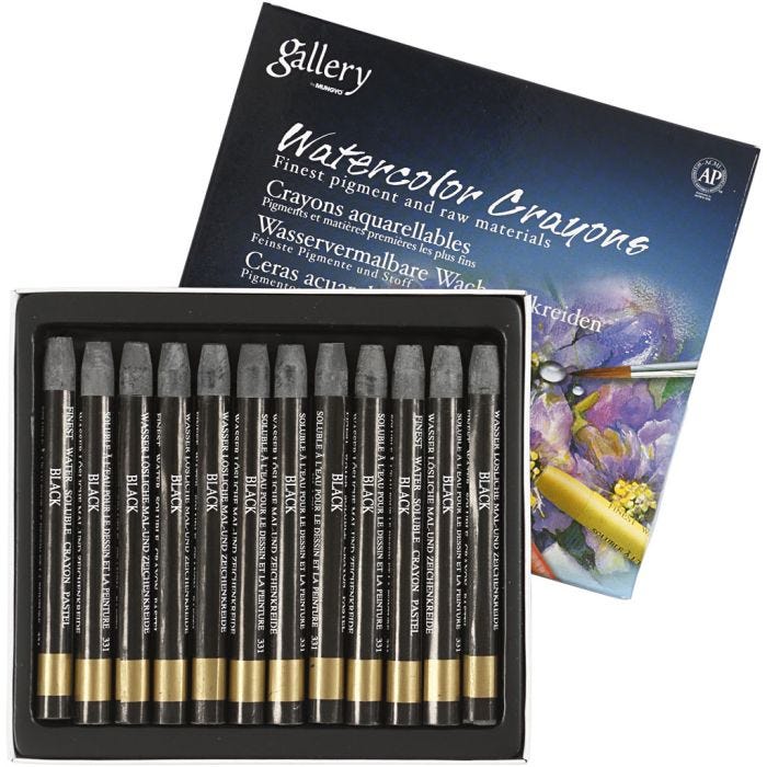 Gallery Aquarell-Kreide, L 9,3 cm, Dicke 8 mm, Schwarz (331), 12 Stk/ 1 Pck