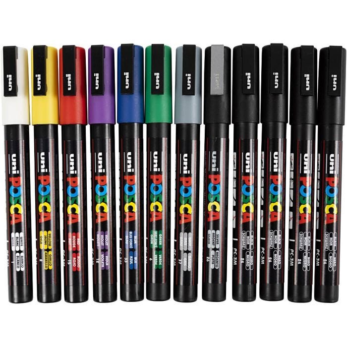 Posca Marker , Nr. PC-3M, Strichstärke 0,9-1,3 mm, Sortierte Farben, 12 Stk/ 1 Pck