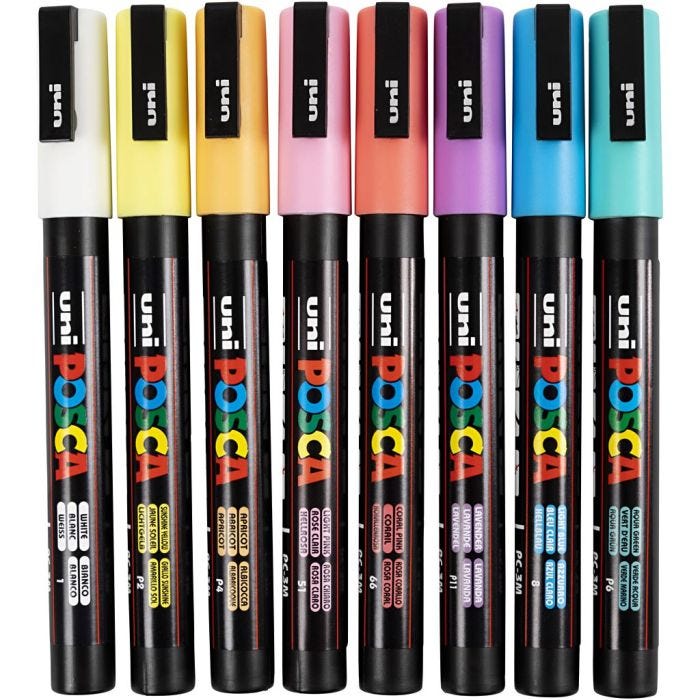 Posca Marker , Nr. PC-3M, Strichstärke 0,9 - 1,3 mm, Sortierte Farben, 8 sort./ 1 Pck