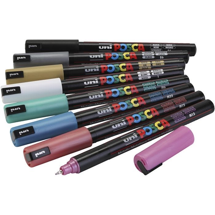 Posca Marker , Nr. PC-1MR, Strichstärke 0,7 mm, Metallic-Farben, 8 sort./ 1 Pck