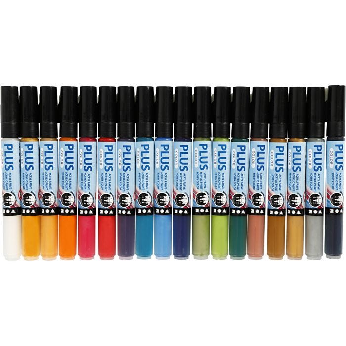 Plus Color Marker, L 14,5 cm, Strichstärke 1-2 mm, Sortierte Farben, 5,5 ml, 18 Stk/ 1 Pck