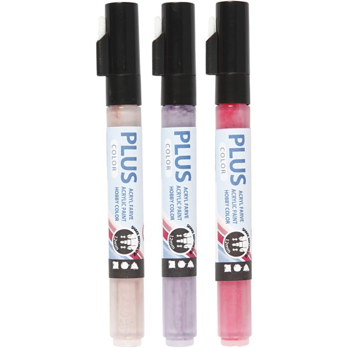 Plus Color Marker, L 14,5 cm, Strichstärke 1-2 mm, Fuchsia, Staubrosé, Dunkelviolett, 5,5 ml, 3 Stk/ 1 Pck