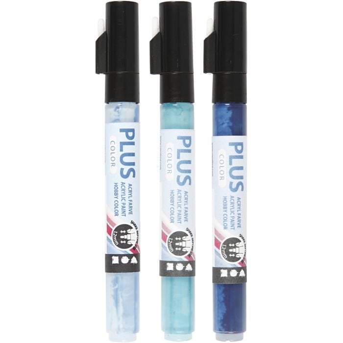Plus Color Marker, L 14,5 cm, Strichstärke 1-2 mm, Himmelblau, Marineblau, Türkis, 5,5 ml, 3Stk/ 1 Pck