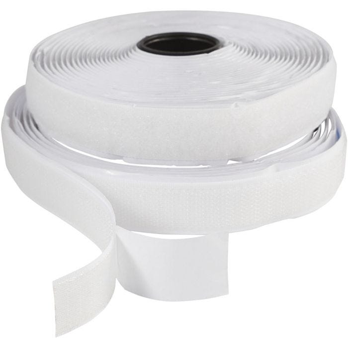 Klettband Haken &amp; Ösen, selbstklebend, B 20 mm, Weiß, 5 m/ 1 Rolle