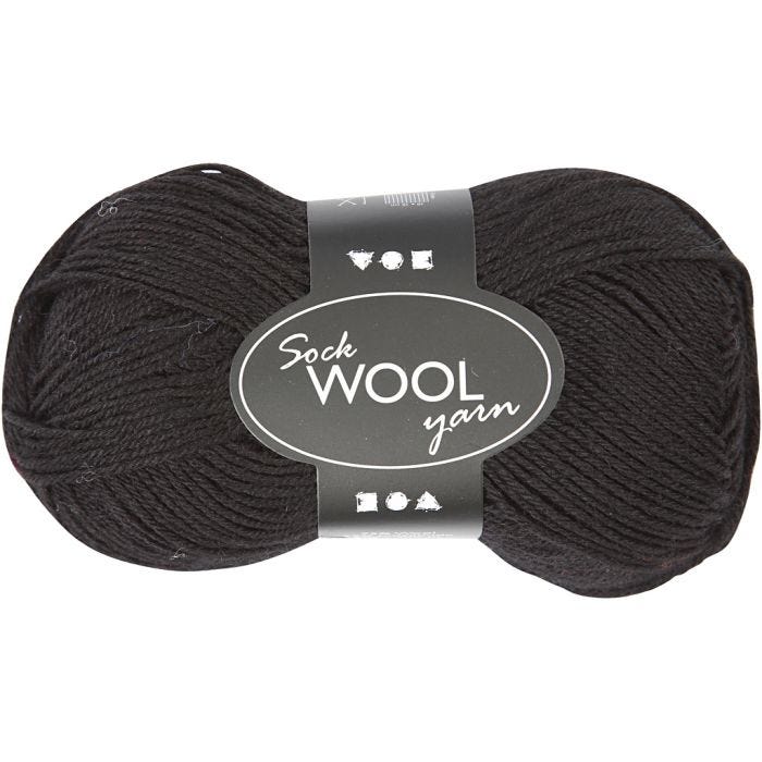 Sockenwolle, 200 M, Schwarz, 50g/ 1 Knäuel