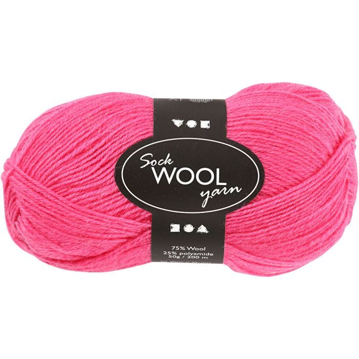 Sockenwolle, L 200 M, Pink, 50 g/ 1 Knäuel
