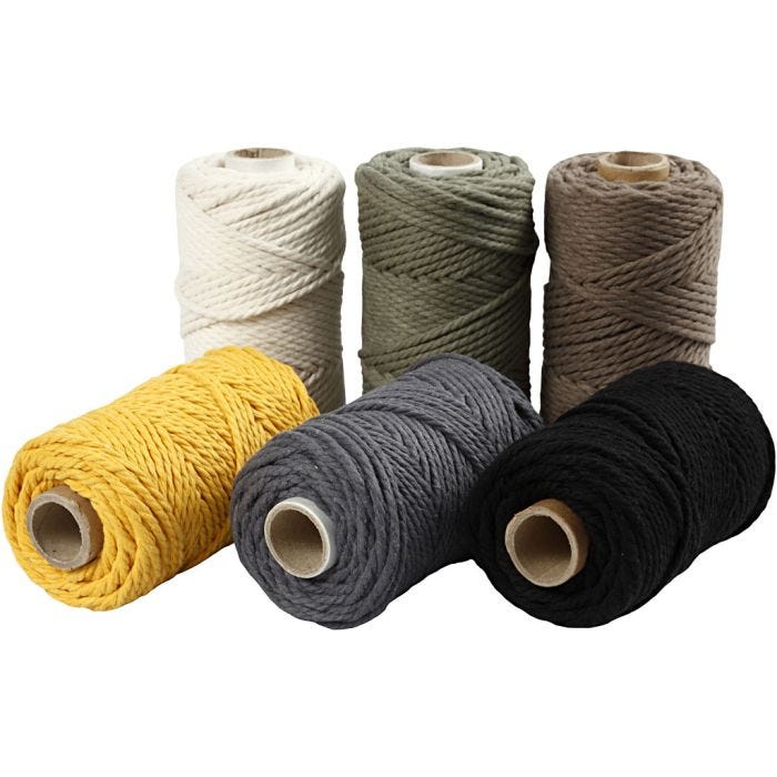 Macramé-Kordel, L 55 M, D 4 mm, Sortierte Farben, 6x330 g/ 1 Pck