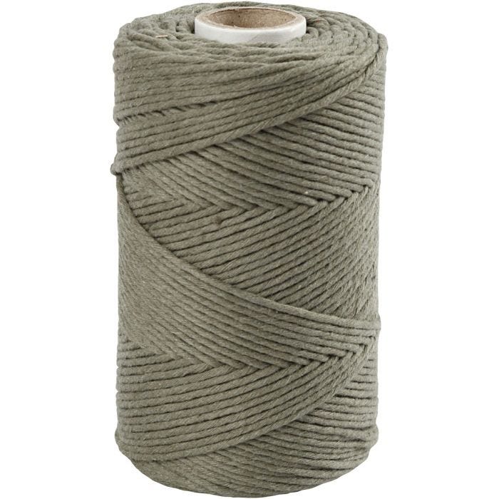 Macramé-Kordel, L 198 M, D 2 mm, Moosgrün, 330 g/ 1 Rolle