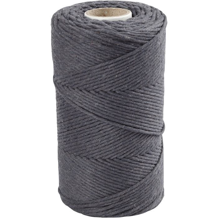 Macramé-Kordel, L 198 M, D 2 mm, Grau, 330 g/ 1 Rolle