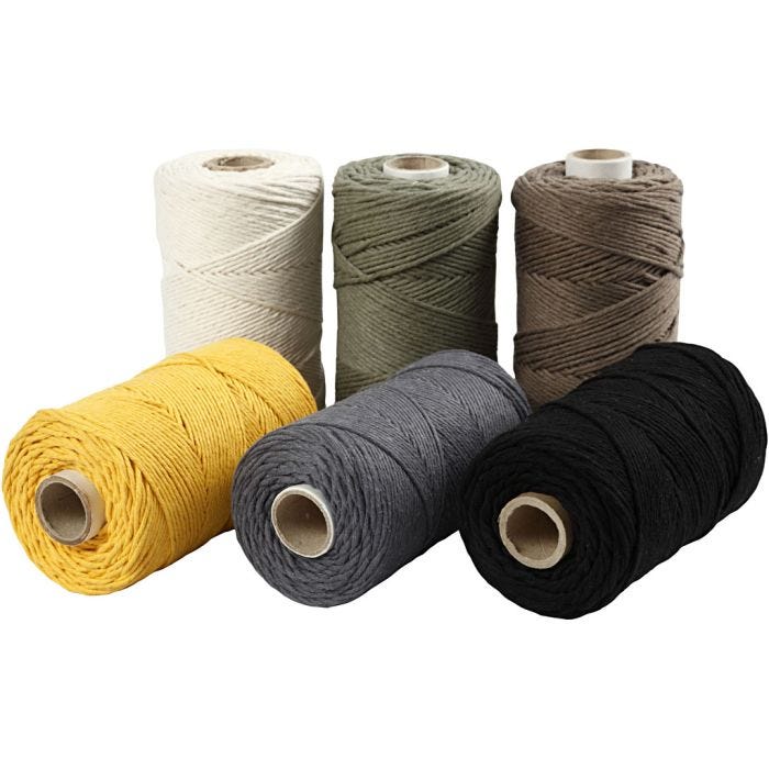 Macramé-Kordel, L 198 M, D 2 mm, Sortierte Farben, 6x330 g/ 1 Pck