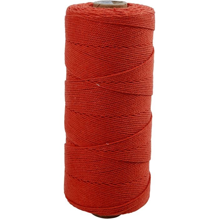 Macramé-Kordel, L 315 M, Dicke 1 mm, Dünne Qualität 12/12, Rot, 220 g/ 1 Knäuel