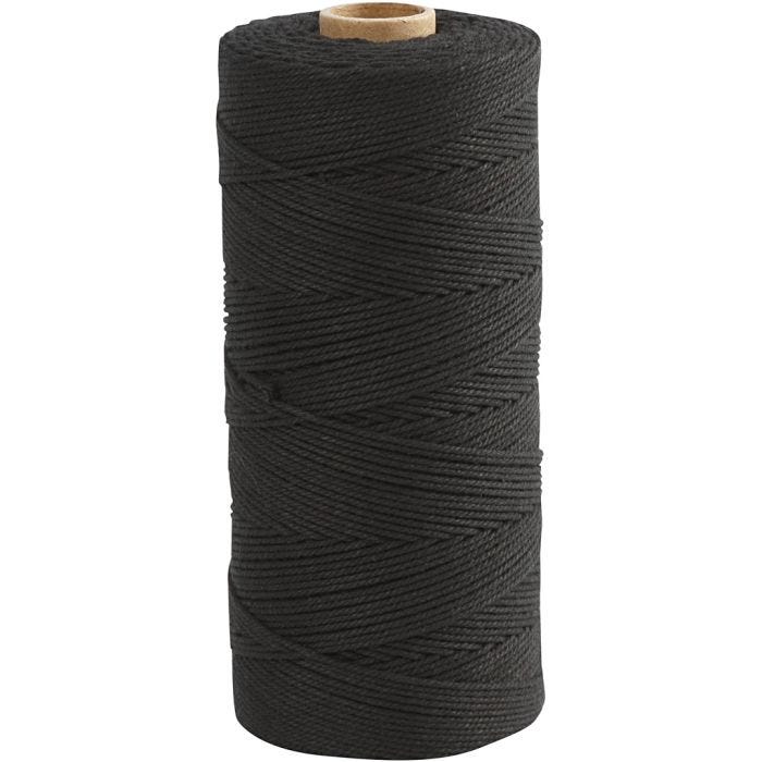 Macramé-Kordel, L 315 M, Dicke 1 mm, Dünne Qualität 12/12, Schwarz, 220 g/ 1 Knäuel