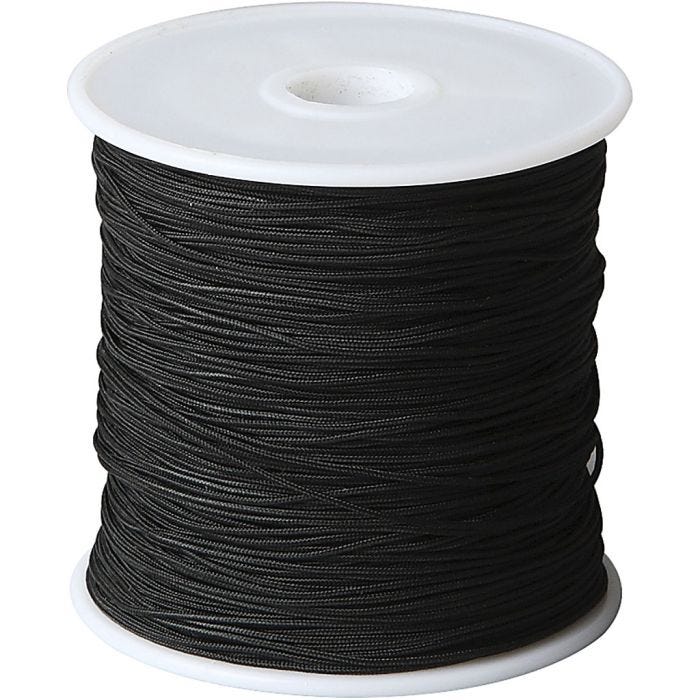Macramé-Kordel, Dicke 0,8 mm, Schwarz, 50 m/ 1 Rolle