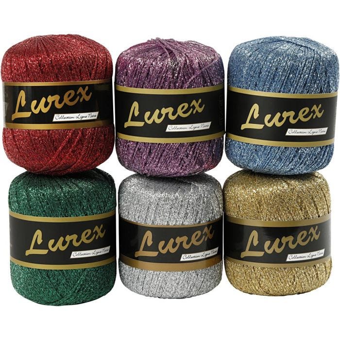 Lurexgarn, L 160 m, Sortierte Farben, 6x25 g/ 1 Pck