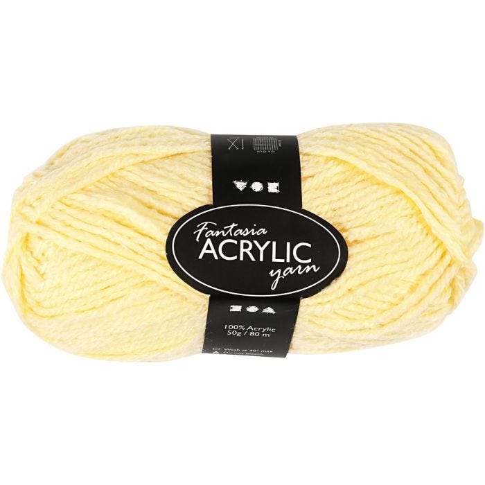 Fantasia Polyacryl Garn, L 80 M, Hellgelb, 50 g/ 1 Knäuel