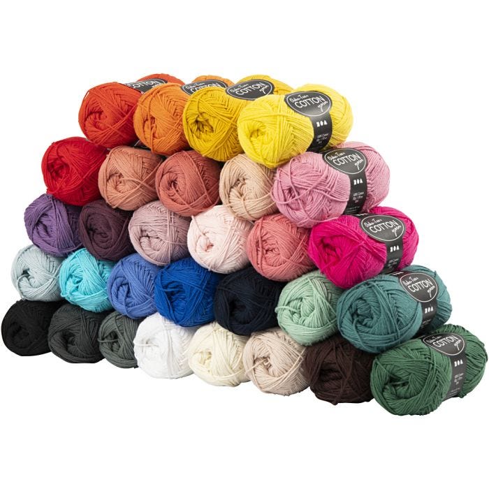 Baumwollgarn, Nr. 8/4, L 170 M, Sortierte Farben, 30x50 g/ 1 Pck