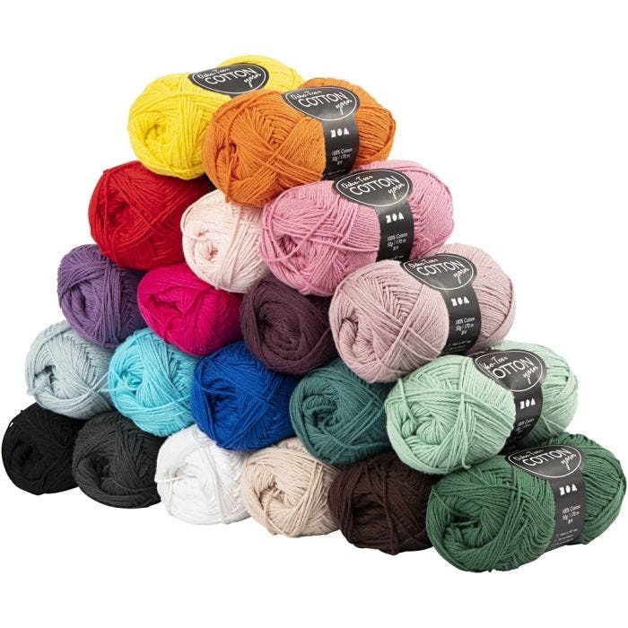 Baumwollgarn, Nr. 8/4, L 170 M, Inhalt kann variieren , Sortierte Farben, 20x50 g/ 1 Pck
