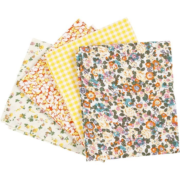 Patchwork-Stoff, Größe 45x55 cm, 100 g, Gelb, 4 Stk/ 1 Bündl.