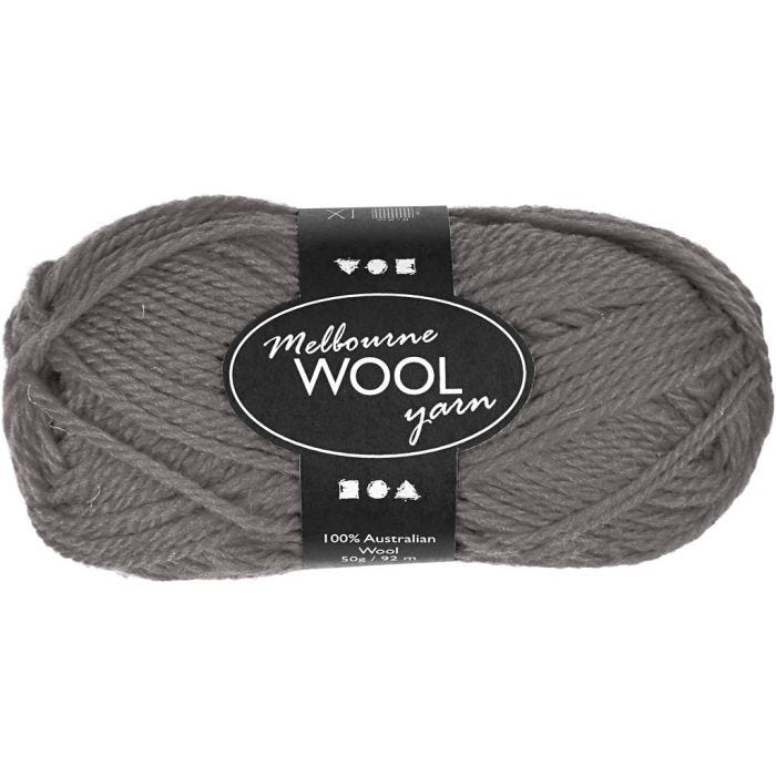 Melbourne Wool Yarn, 92 M, Grau, 50g/ 1 Knäuel